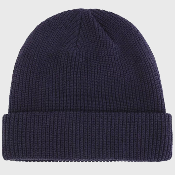 Navy ribbed knit beanie – Soft and stylish winter hat, perfect for casual wear and providing excellent warmth in winter conditions.