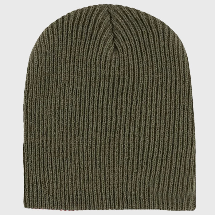 Olive green winter beanie – Soft ribbed knit hat providing excellent cold weather protection, suitable for everyday use.