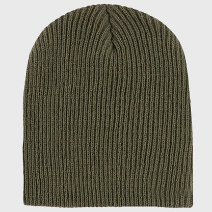 Olive green winter beanie – Soft ribbed knit hat providing excellent cold weather protection, suitable for everyday use.
