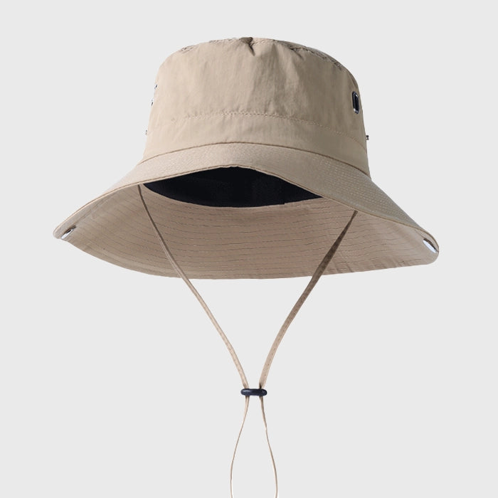 Beige FORBUSITE Quick-Dry Bucket Hat, the perfect sun hat for hiking, running, and outdoor adventures.
