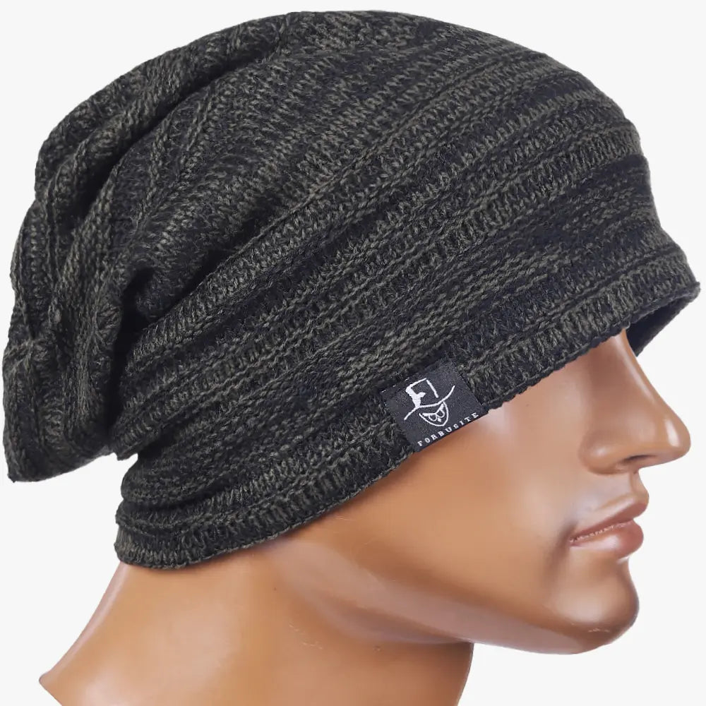 Slouchy striped beanie hat for men and women, oversized loose fit street style by FORBUSITE