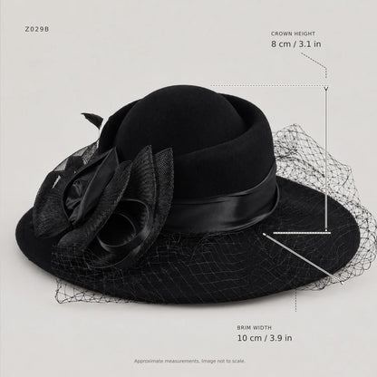 Black Z029B hat dimension guide marking an approximately 10 cm brim and 8 cm crown height.