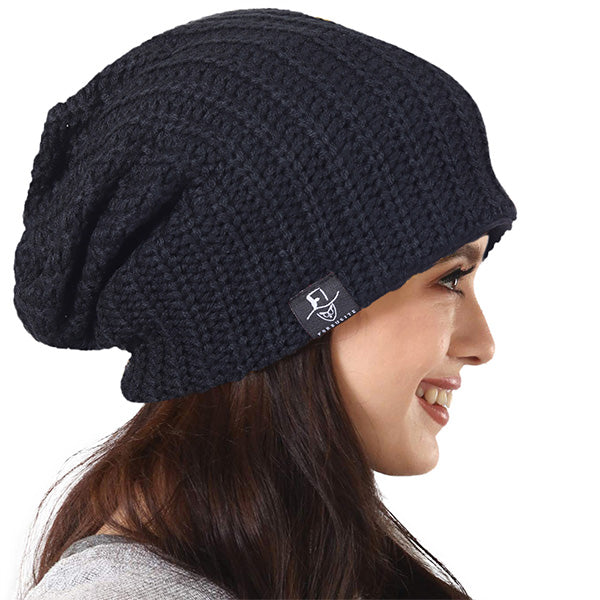 forbusite black Knit Slouchy Beanie Hats 