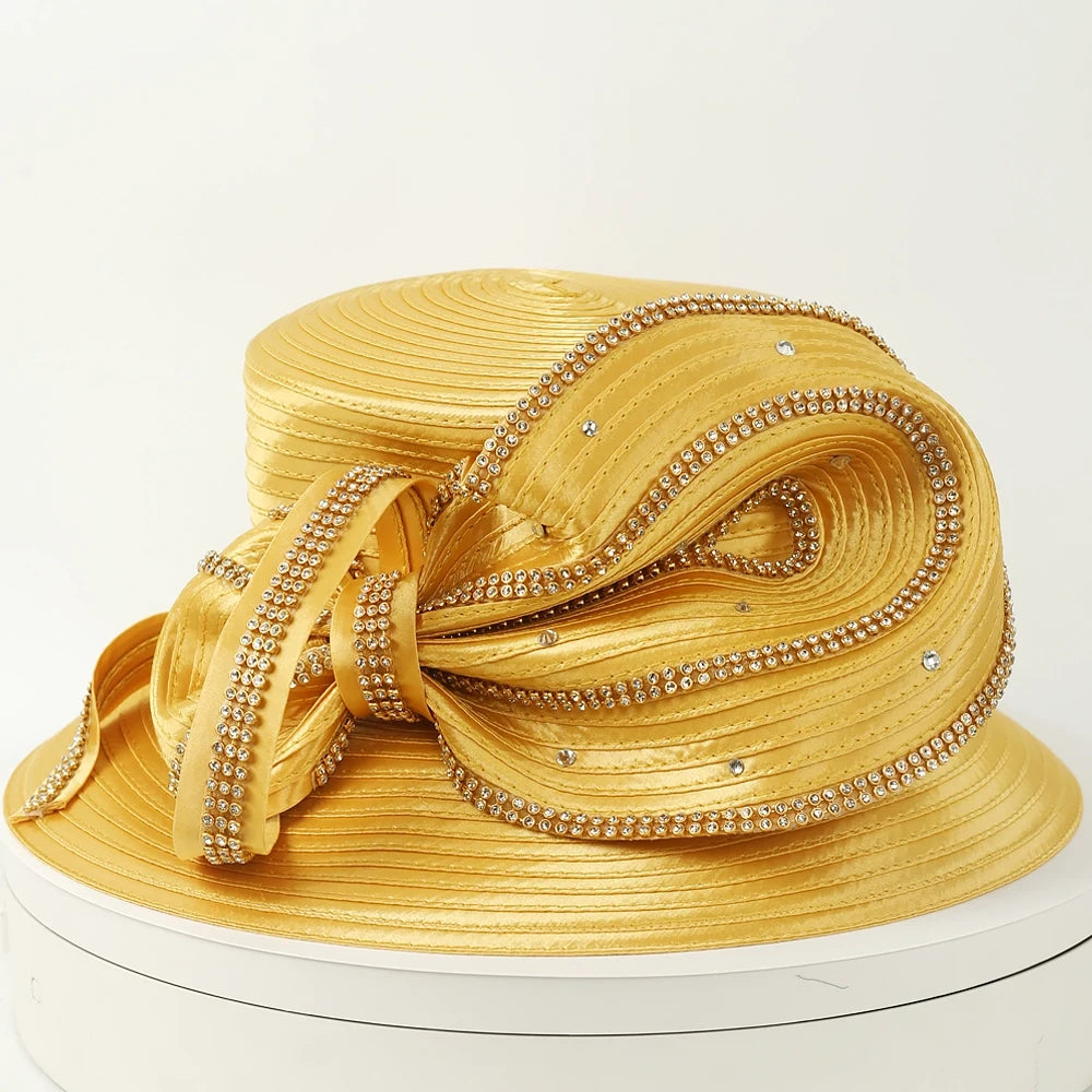Elegant Ladies Yellow Embroidered/Rhinestone Church Hat Wholesale church hats rhinestones-Buy Best church hats  main image 2
