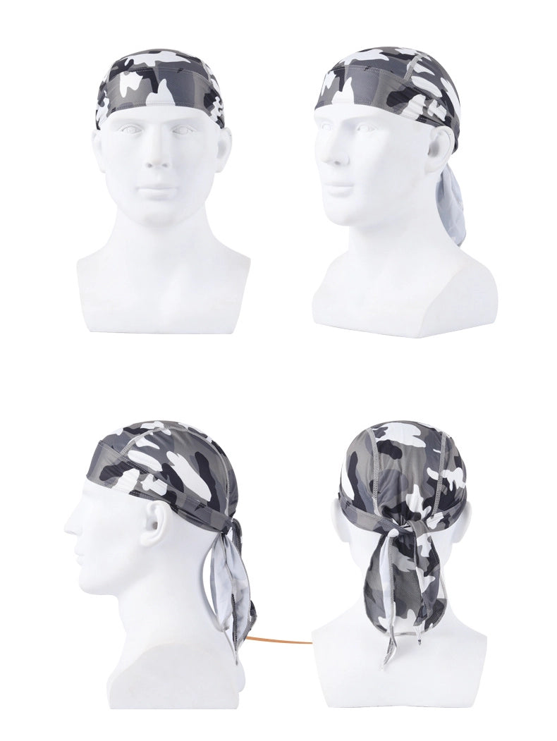 Gray camouflage sports headband, breathable and lightweight, designed for athletes and outdoor activities