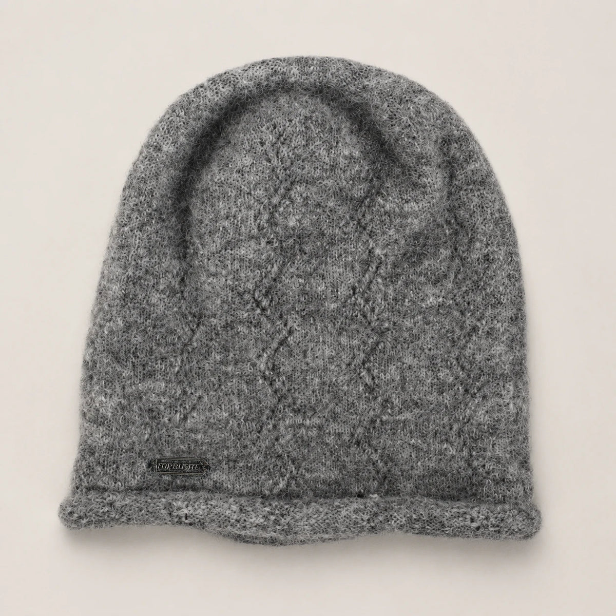Gray women’s fleece-lined slouchy beanie with rolled edge