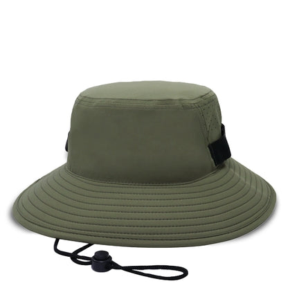 Men's green bucket hat for outdoor sun protection, perfect for fishing, hiking, and beach activities.