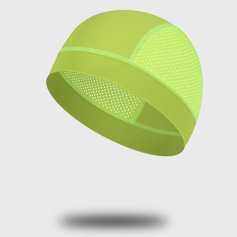 green sport beanie and helmet liner with breathable fabric, perfect for cool weather and outdoor adventures.