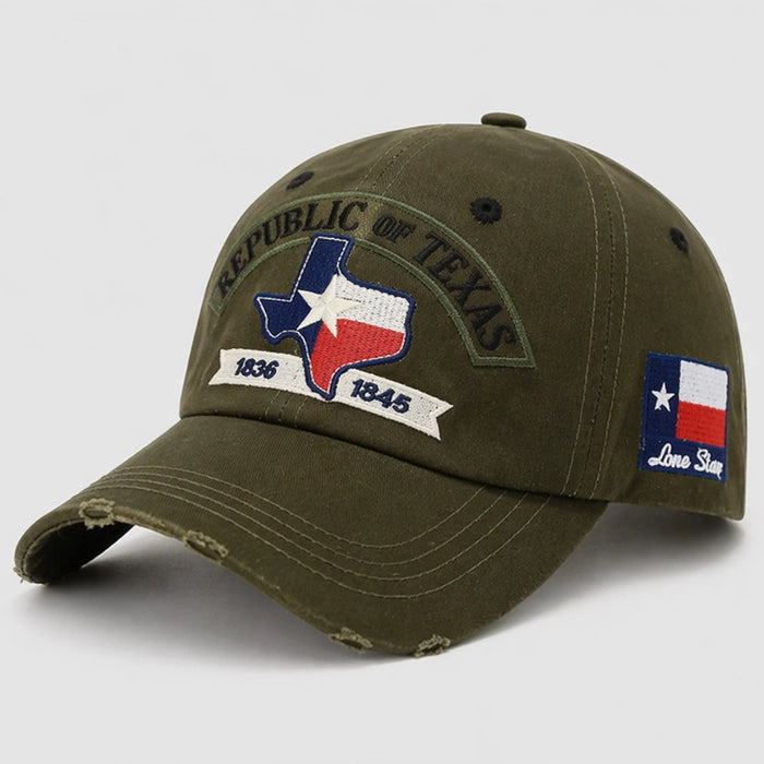Green Texas Republic Baseball Cap with Lone Star Embroidery, 1836-1845 Patch, Adjustable Fit