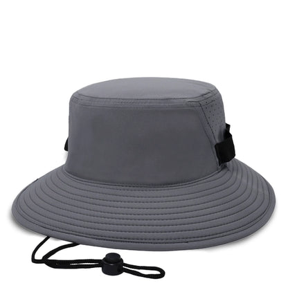 Women's grey bucket hat, ideal for summer outdoor adventures like hiking, fishing, and travel.