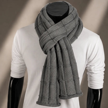 Grey knit scarf for men and women, soft warm winter scarf, everyday essential accessory for cold weather layering, minimalist and versatile fashion styling