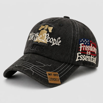 Grey Patriotic Baseball Cap with "Freedom is Essential" Embroidery, Adjustable Fit, 1776 USA Dad Hat