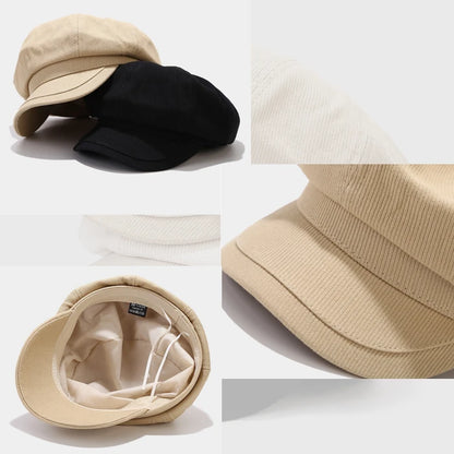 Close-up of a khaki Newsboy cap, showcasing the fine details and soft fabric. A versatile choice for both casual and smart-casual looks.
