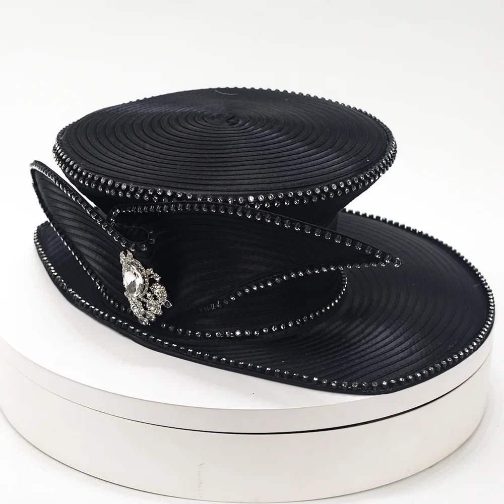 rhinestone church hat black