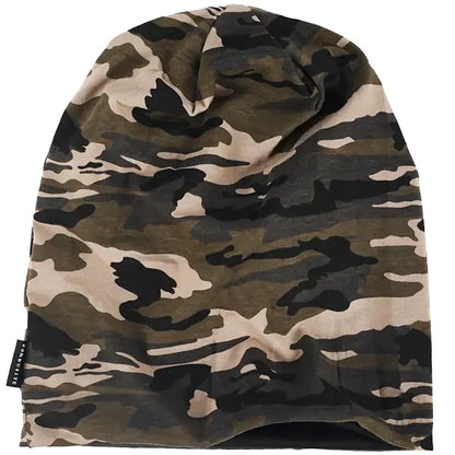 Khaki brown camouflage beanie hat, unisex cotton slouchy beanie with soft breathable fabric for everyday wear