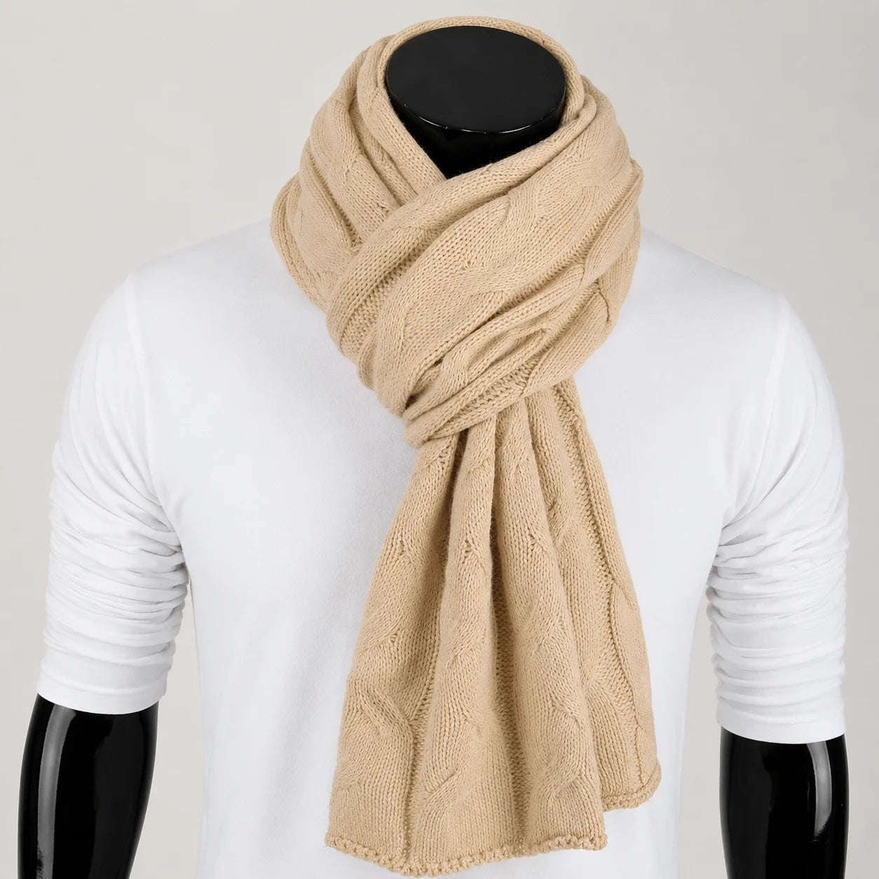 Khaki cable knit scarf winter oversized soft warm scarf for men and women luxury knit scarf neutral tone