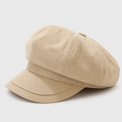 Khaki Newsboy cap, a classic baker boy hat with a stylish flat brim and soft fabric, perfect for adding a vintage touch to any outfit.