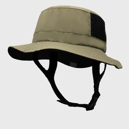 Khaki-colored surf bucket hat with UPF 50+ UV protection for water sports, offering comfort and sun safety during surfing, fishing, and hiking.