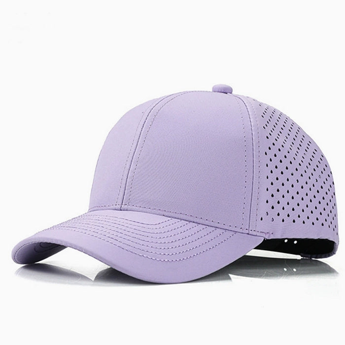 Lavender quick-dry casual baseball hat, breathable design with perforated panels, perfect for outdoor activities and hot weather.