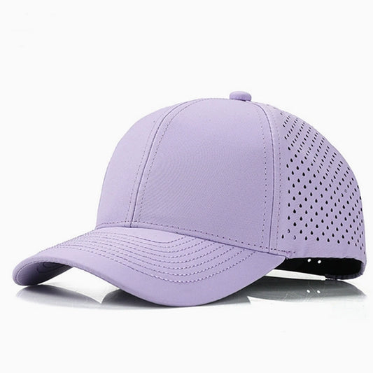 Lavender quick-dry casual baseball hat, breathable design with perforated panels, perfect for outdoor activities and hot weather.