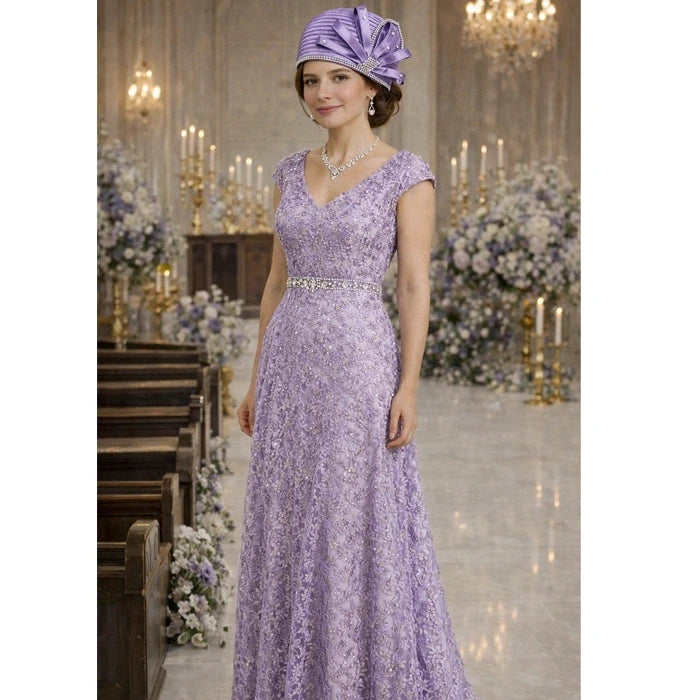 Lavender satin church hat with rhinestone accents, perfect for formal occasions like church services and high-end events.