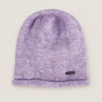 Lavender women’s slouchy beanie with fleece lining and diamond knit