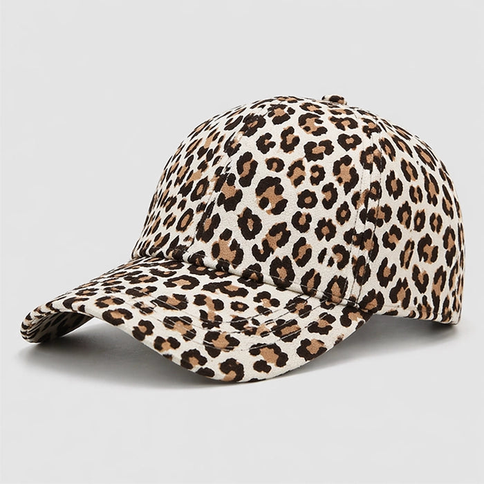 Leopard print baseball cap in a wild animal pattern, adjustable for a comfortable fit, perfect for casual wear.