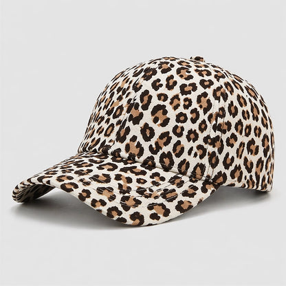 Leopard print baseball cap in a wild animal pattern, adjustable for a comfortable fit, perfect for casual wear.