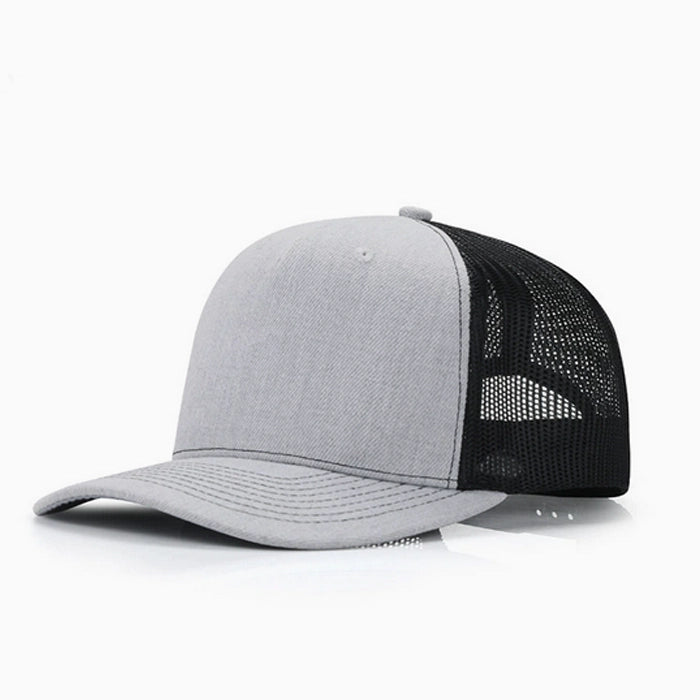 light grey trucker cap with breathable mesh back, offering comfort and style.