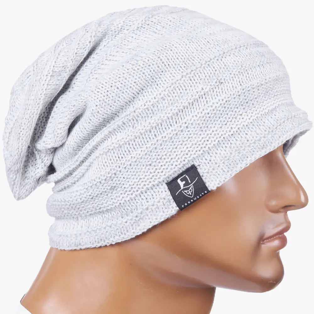 Lightweight slouchy beanie hat in solid light grey, breathable beanie for summer and all season use
