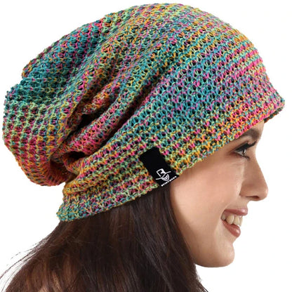 Multicolor stripe knit baggy slouchy beanie cap FORBUSITE long loose oversized unisex hat for summer winter street outfit