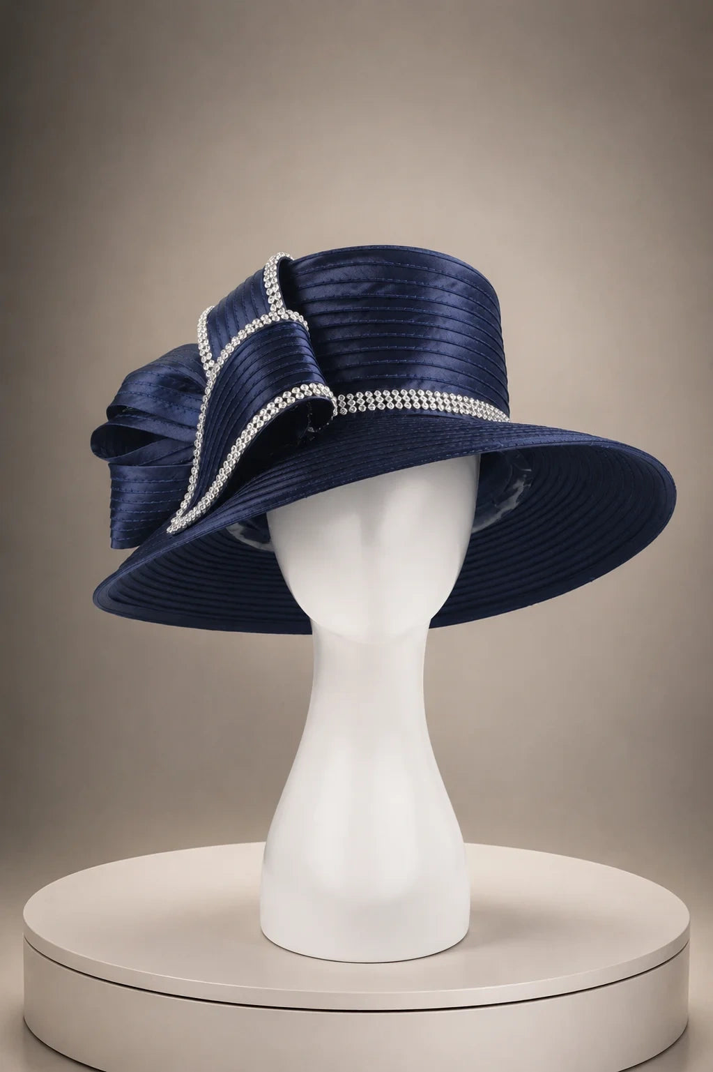 Navy church hat luxury display mannequin studio product photography