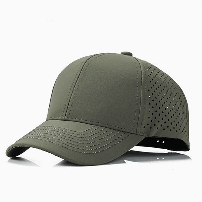 Olive quick-dry casual baseball hat with breathable side panels, designed for active lifestyles and outdoor adventures