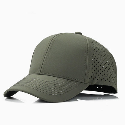 Olive quick-dry casual baseball hat with breathable side panels, designed for active lifestyles and outdoor adventures
