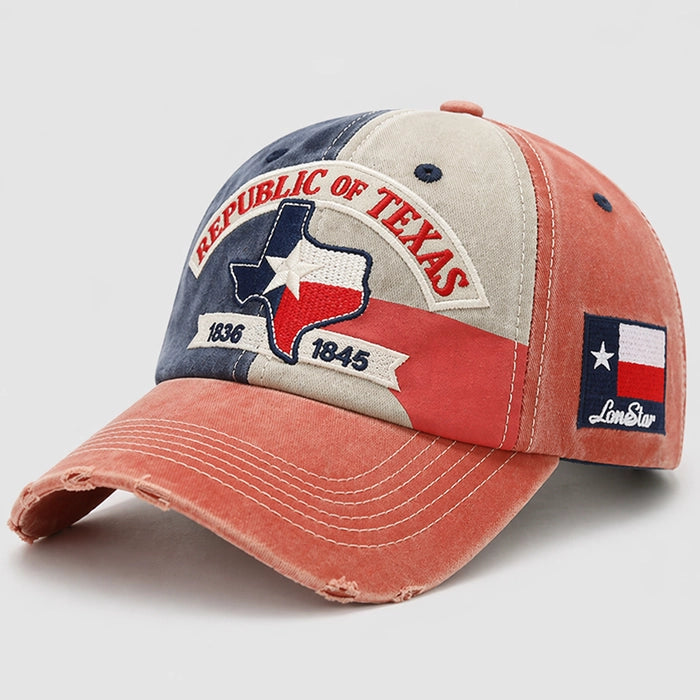 Orange Texas Republic Baseball Cap with Lone Star Embroidery, 1836-1845, Adjustable Fit