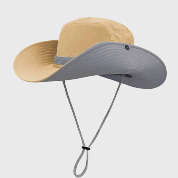 khaki performance sun hat, perfect for outdoor activities, offering UV protection and quick-dry technology.