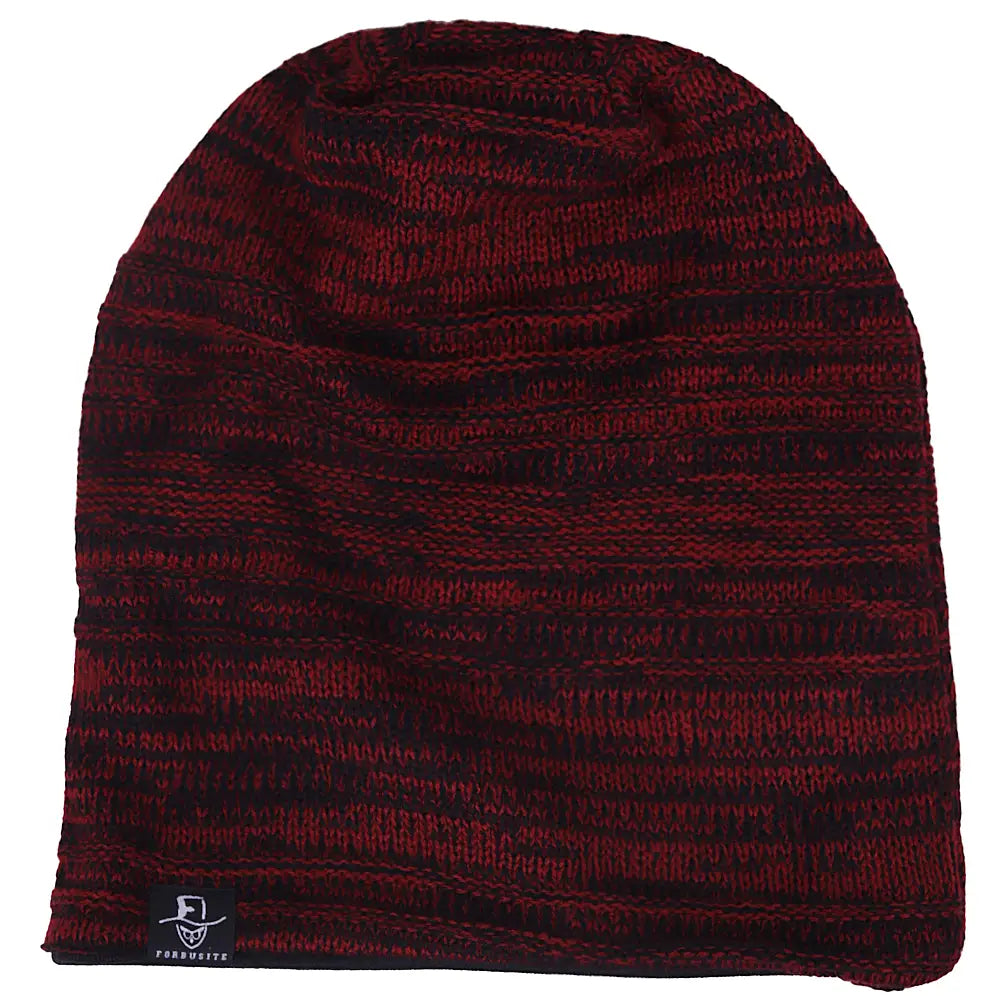Oversize beanie hat in red striped knit, street style winter beanie for men and women
