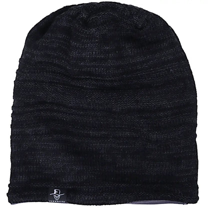 Oversize striped beanie cap designed for all season use, lightweight knit structure balances comfort in summer and warmth in winter.