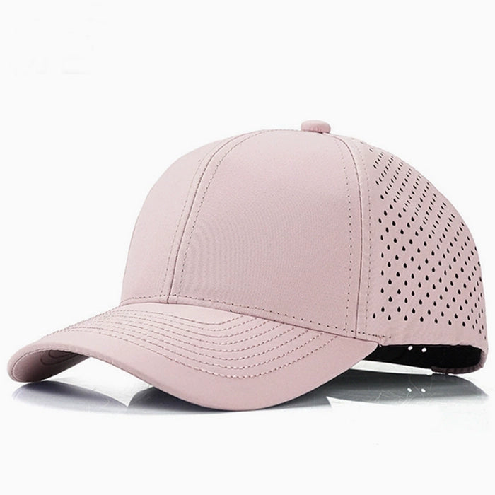 Pink quick-dry casual baseball hat with breathable design, moisture-wicking fabric, ideal for a stylish, active lifestyle.