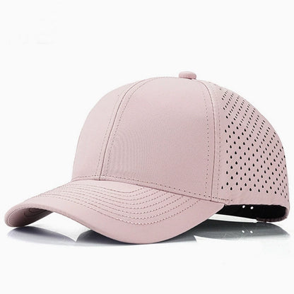 Pink quick-dry casual baseball hat with breathable design, moisture-wicking fabric, ideal for a stylish, active lifestyle.