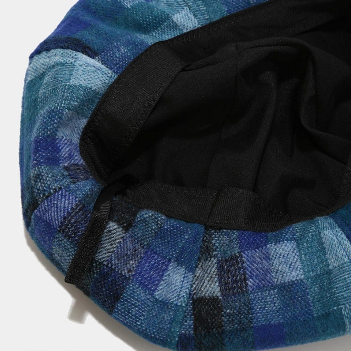 Plaid check beret hat for women with an adjustable fit, vintage-inspired design perfect for a retro look