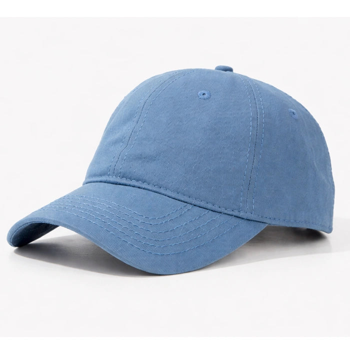 Light blue pure cotton dad hat, breathable and soft, ideal for everyday casual wear and sun protection with adjustable fit.