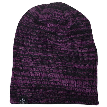 Baggy purple long beanie cap featuring a striped knit design, relaxed oversize look made for modern streetwear and everyday fashion.