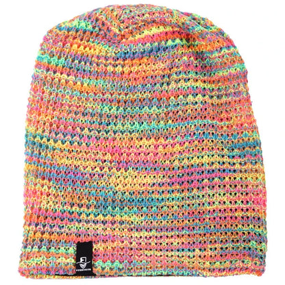 Rainbow knit all season slouch beanie cap loose fit oversized unisex lightweight baggy street style hat for daily outfit