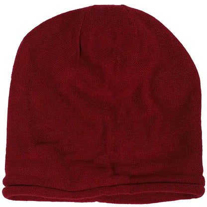 Maroon beanie hat for men and women, soft knit fabric, perfect for winter and spring, comfortable all-day wear, versatile casual accessory.