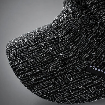 Close-up of 2.4 inch front visor and rhinestone detail on a women’s ruched visor cap
