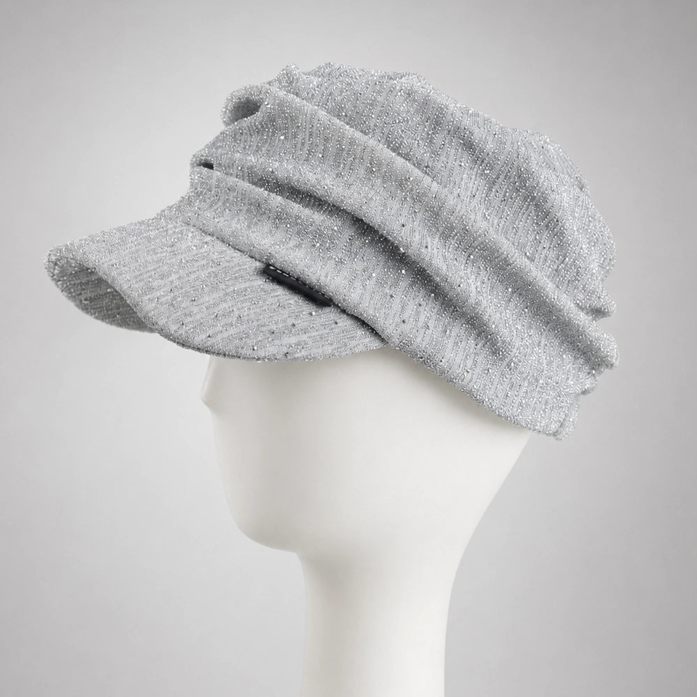 Silver gray women’s ruched visor cap with soft draped crown and front visor