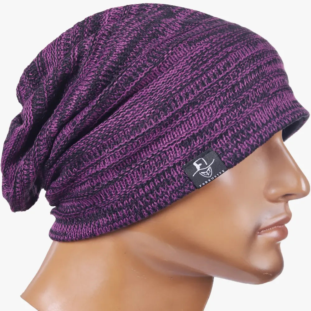 Slouch beanie hat with striped knit pattern, versatile street accessory for women and men, easy to style with casual and urban outfits.