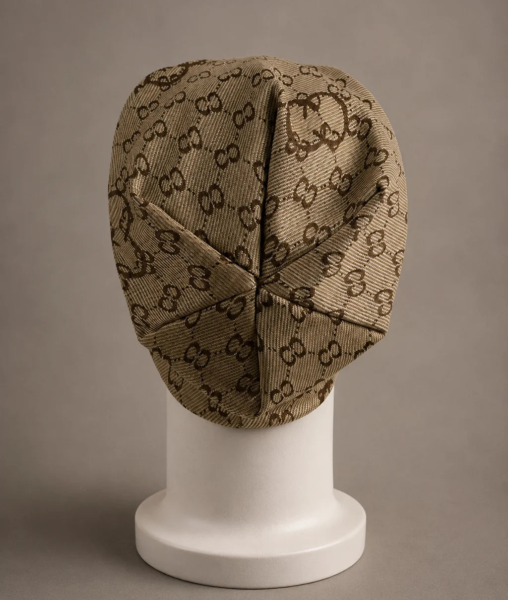 Back view brown CC jacquard slouchy beanie hat, oversized baggy knit beanie cap, vintage double C pattern unisex fashion hat