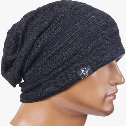 Slouchy beanie hat featuring a loose oversized fit, suitable for both men and women seeking a casual, laid-back street look.